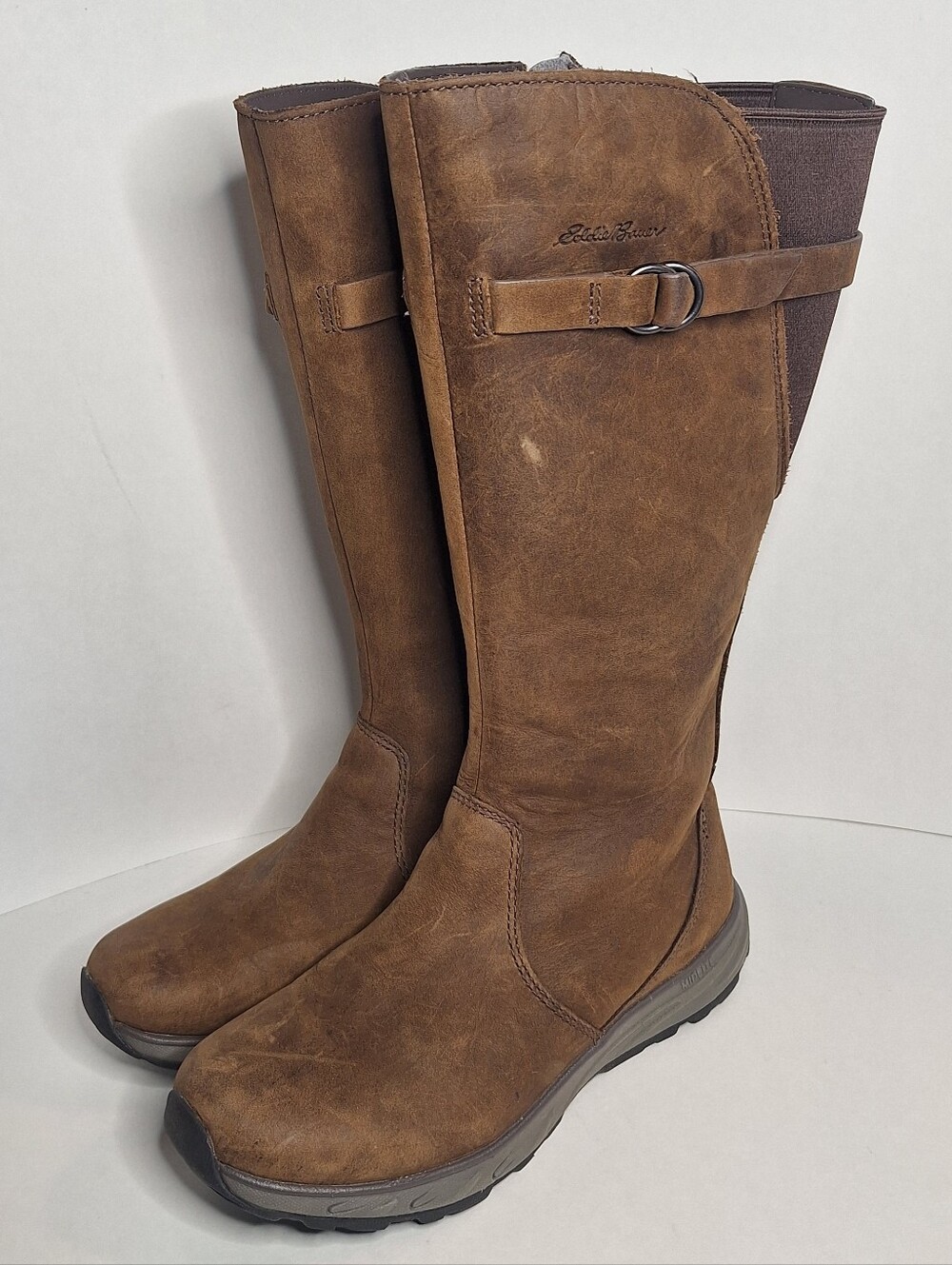 Eddie Bauer Freeheat Boots Women 6 Brown Leather Suede Mid Calf Zip Winter Boots